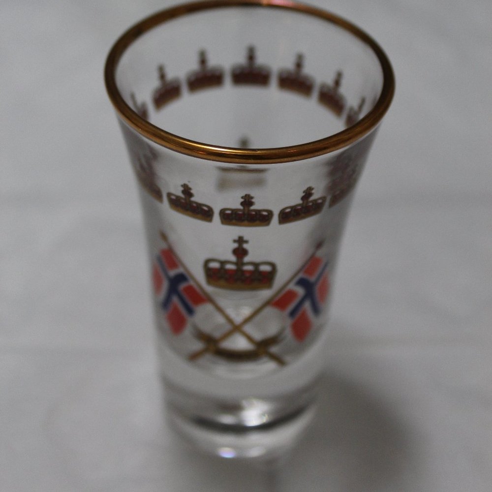 Vintage Shot Glass Danmark Royal Crown National Flags Collectible Souvenir